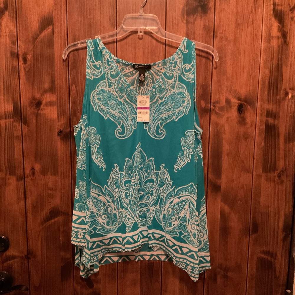 INC International Concepts Teal and White Paisley 2-Piece Set Tank Tops Size XXL